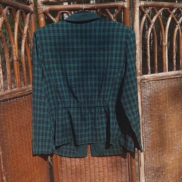 🍀3/15 Halmode Plus Green & Black Zip Up Blouse - Picture 5 of 6